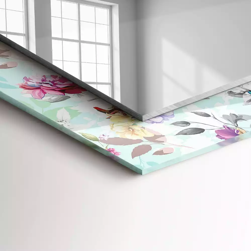 Specchio rettangolare decoro Fiori e uccelli