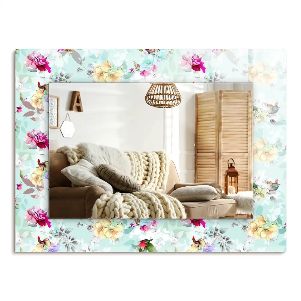 Specchio rettangolare decoro Fiori e uccelli