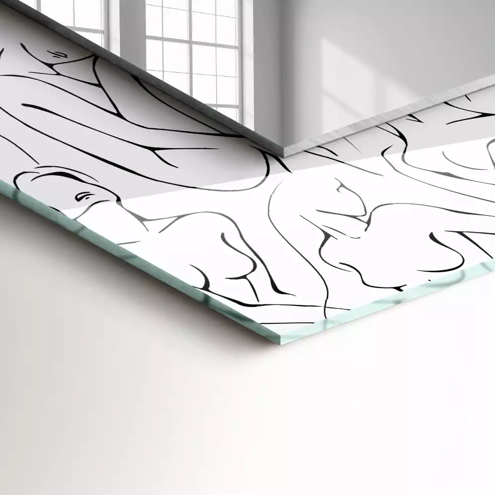 Specchio rettangolare con cornice stampata schizzo di silhouette femminili