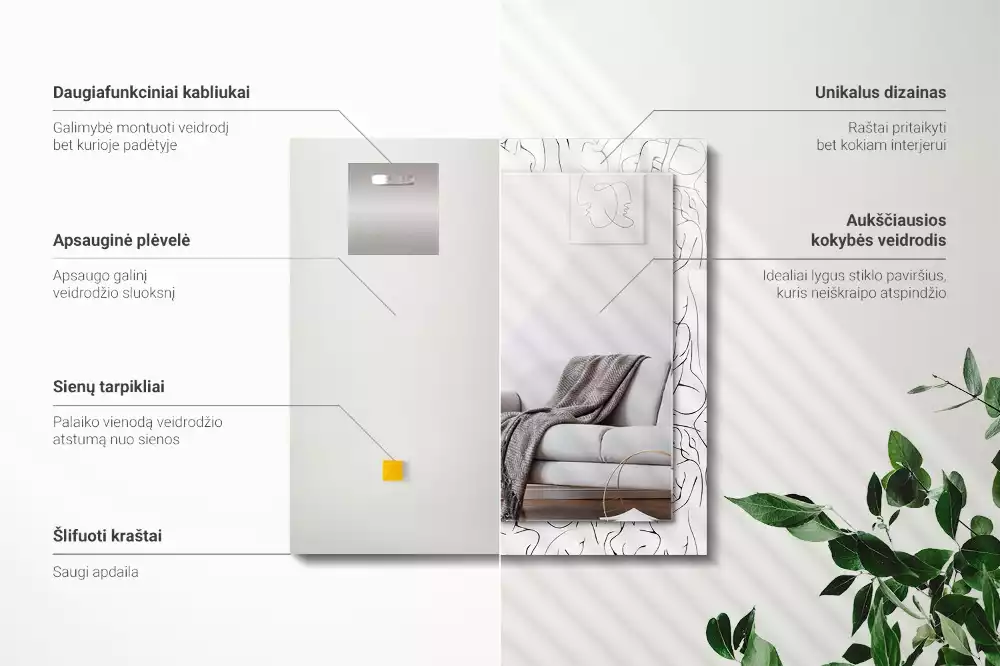 Specchio rettangolare con cornice stampata schizzo di silhouette femminili