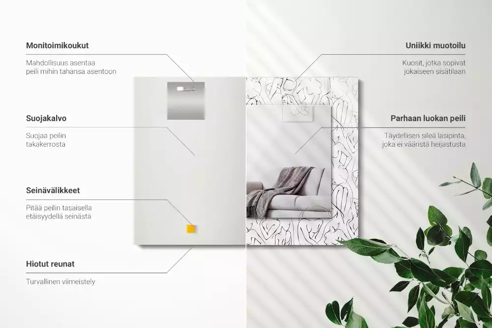 Specchio rettangolare con cornice stampata schizzo di silhouette femminili