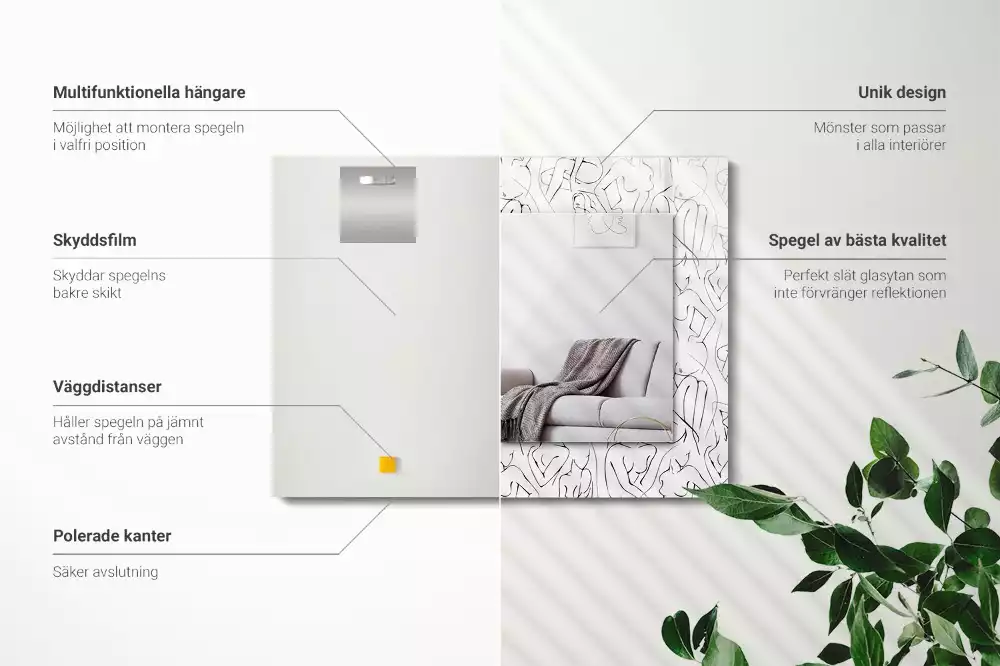 Specchio rettangolare con cornice stampata schizzo di silhouette femminili