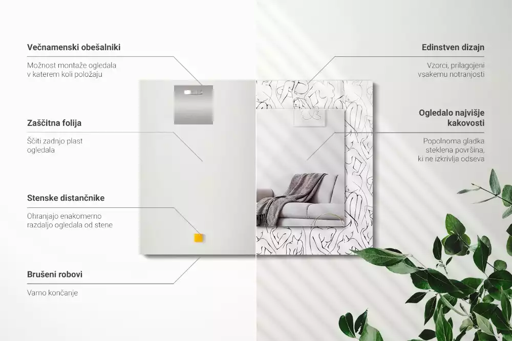 Specchio rettangolare con cornice stampata schizzo di silhouette femminili