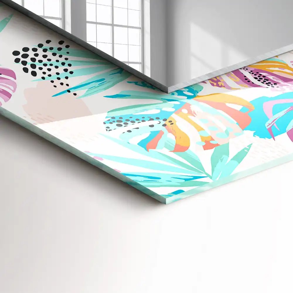 Specchio rettangolare stampato Foglie tropicali colorate