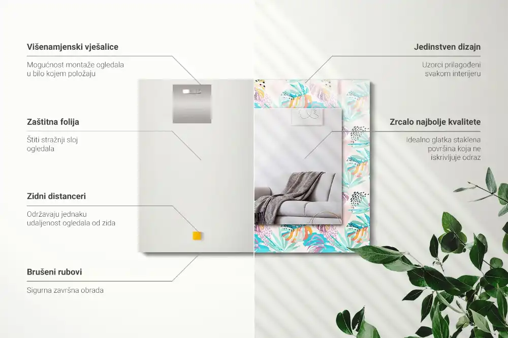 Specchio rettangolare stampato Foglie tropicali colorate