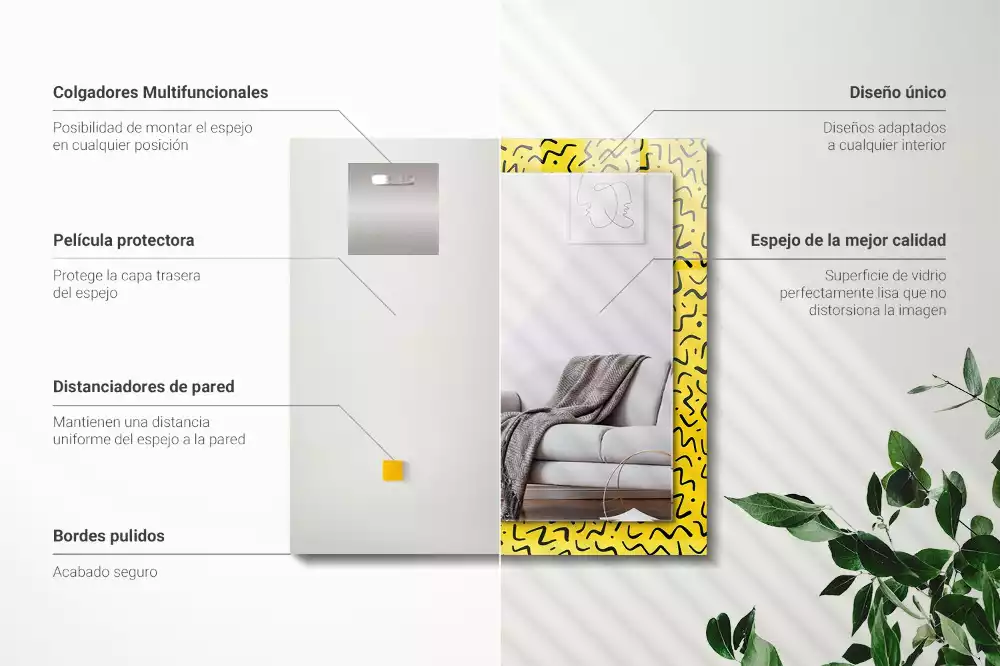 Specchio rettangolare decoro Motivo astratto giallo