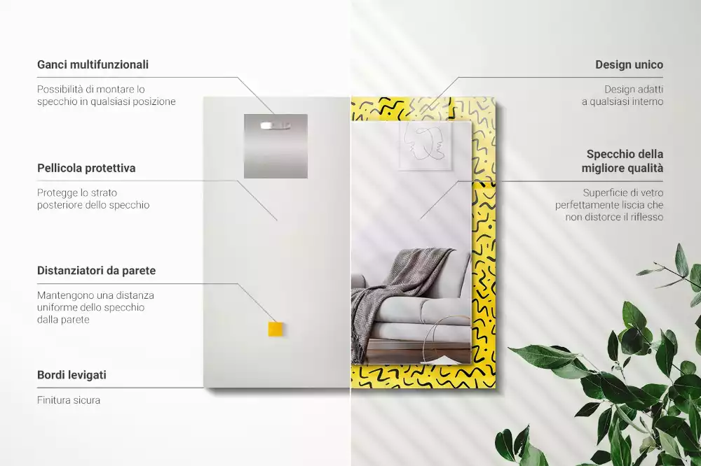 Specchio rettangolare decoro Motivo astratto giallo