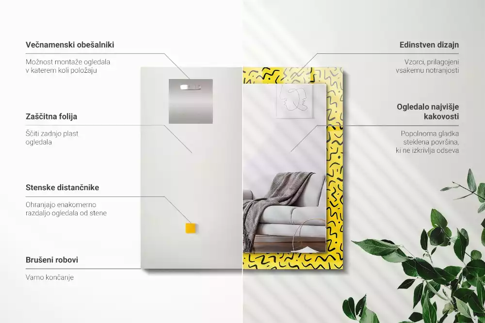 Specchio rettangolare decoro Motivo astratto giallo
