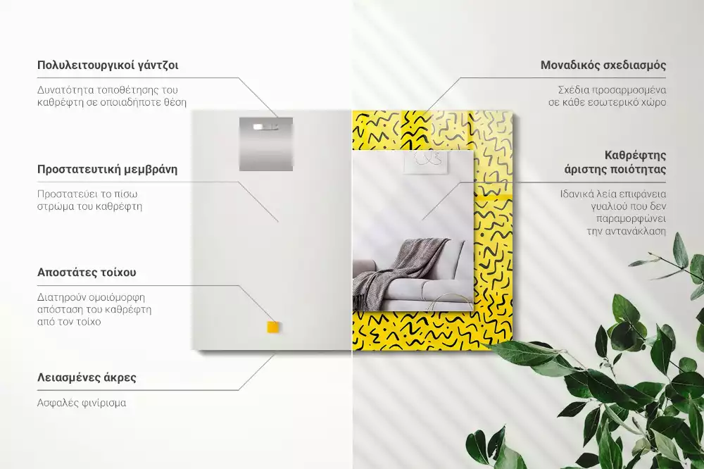 Specchio rettangolare decoro Motivo astratto giallo