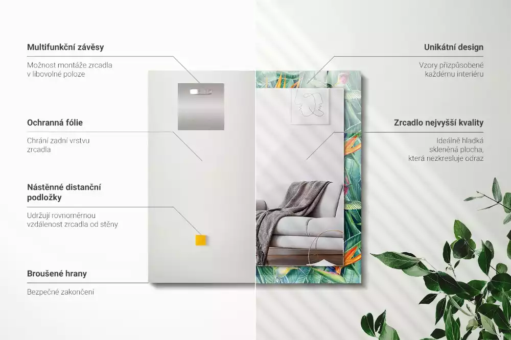 Specchio rettangolare con cornice stampata Colibrì e fiori