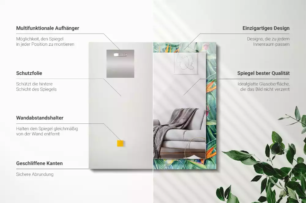 Specchio rettangolare con cornice stampata Colibrì e fiori