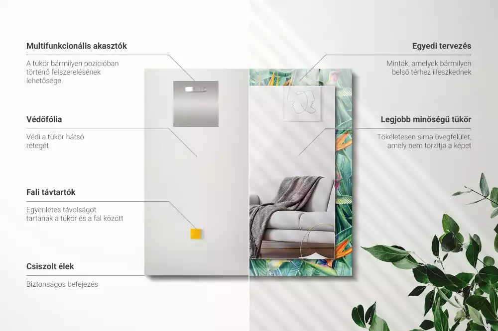 Specchio rettangolare con cornice stampata Colibrì e fiori