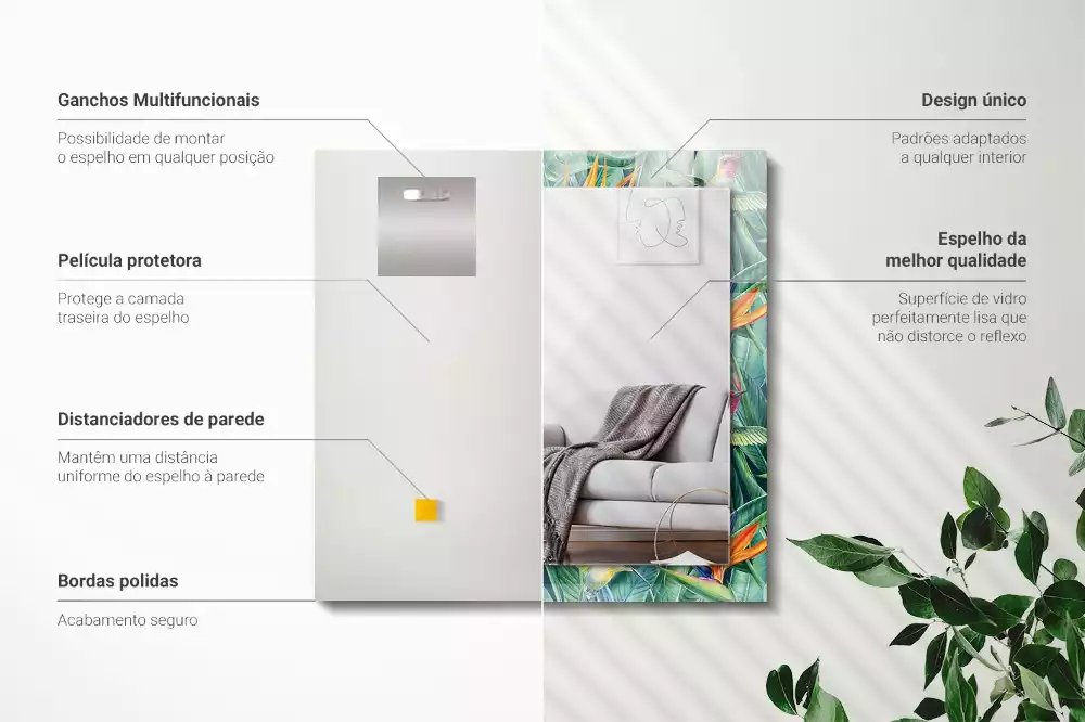 Specchio rettangolare con cornice stampata Colibrì e fiori