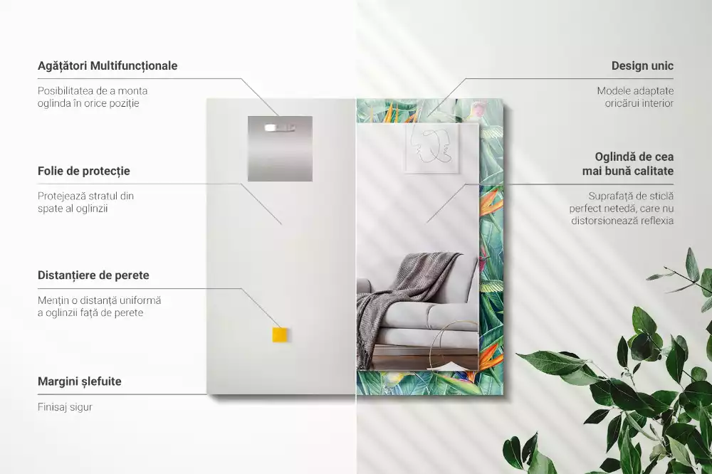 Specchio rettangolare con cornice stampata Colibrì e fiori