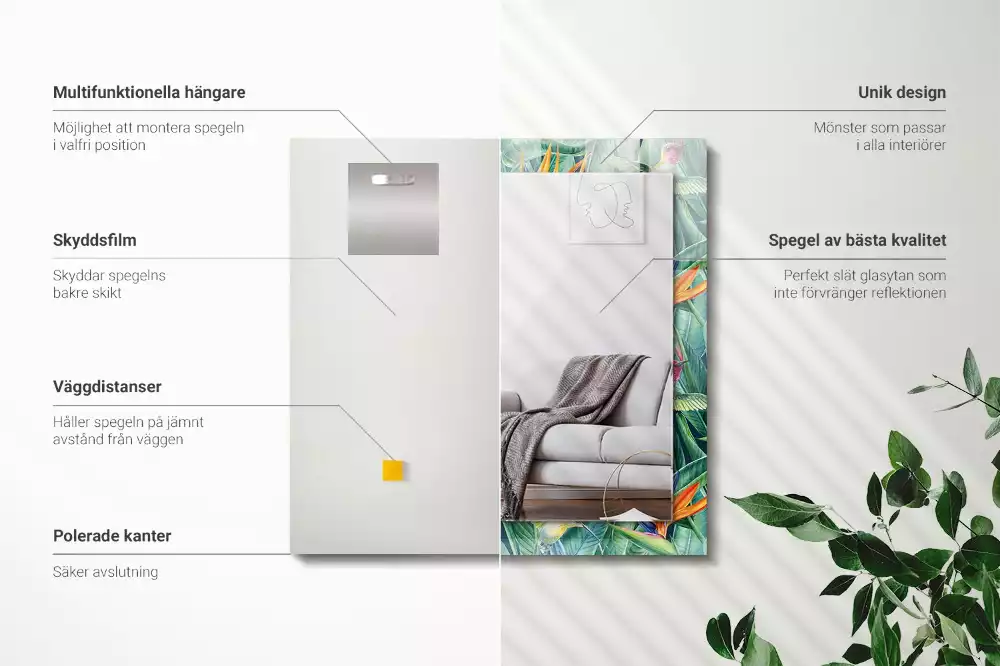 Specchio rettangolare con cornice stampata Colibrì e fiori