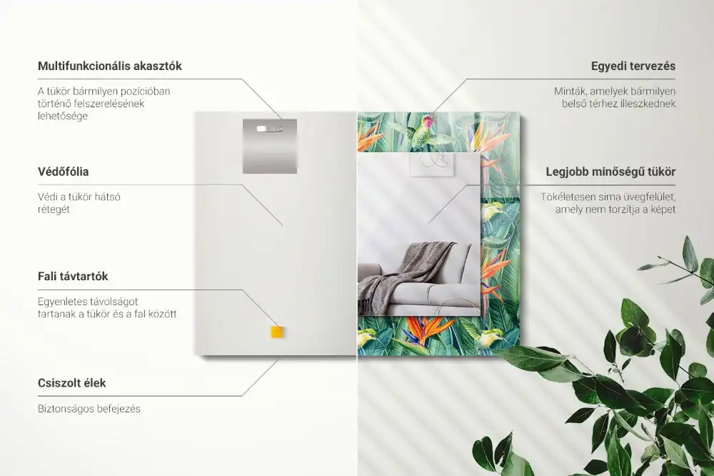 Specchio rettangolare con cornice stampata Colibrì e fiori