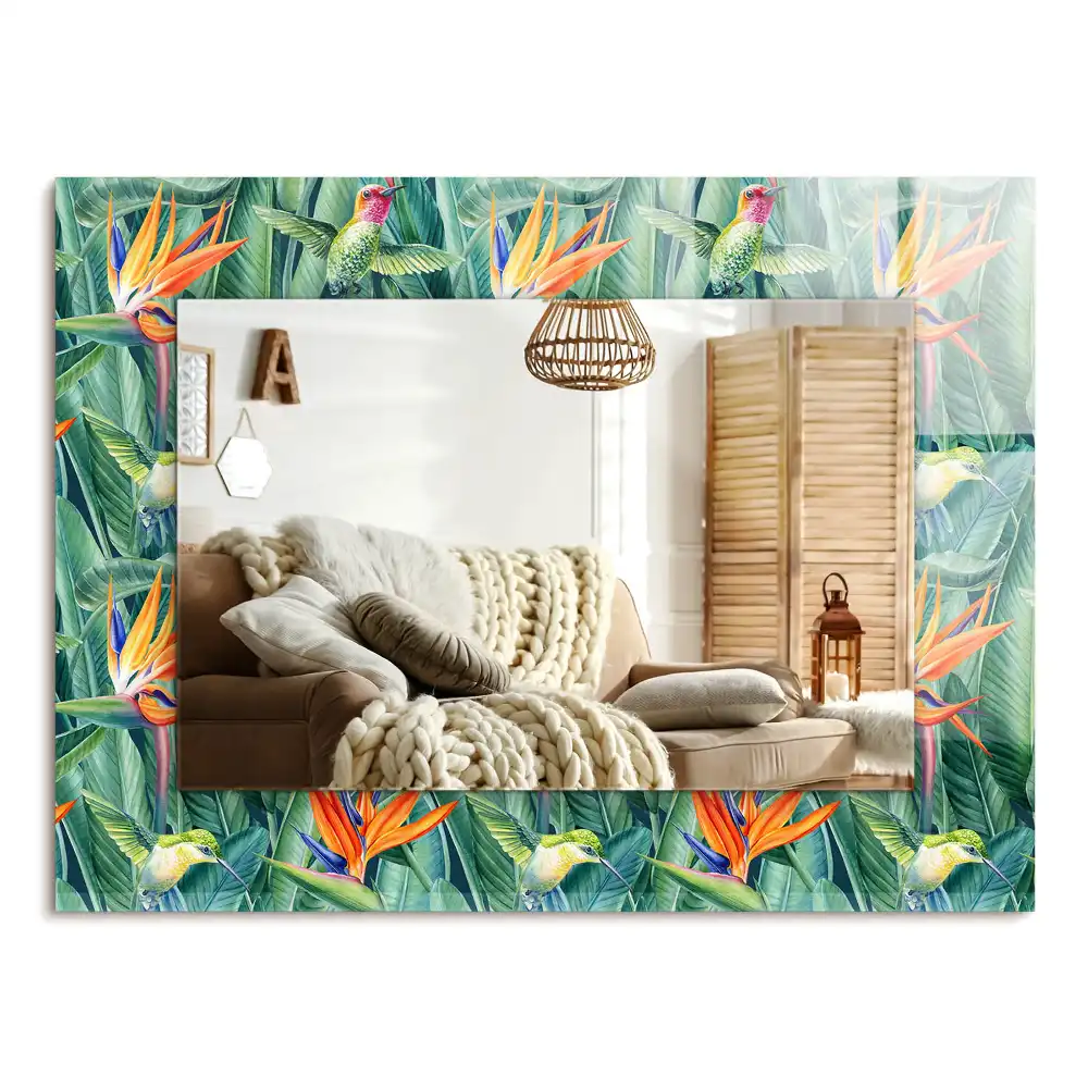 Specchio rettangolare con cornice stampata Colibrì e fiori