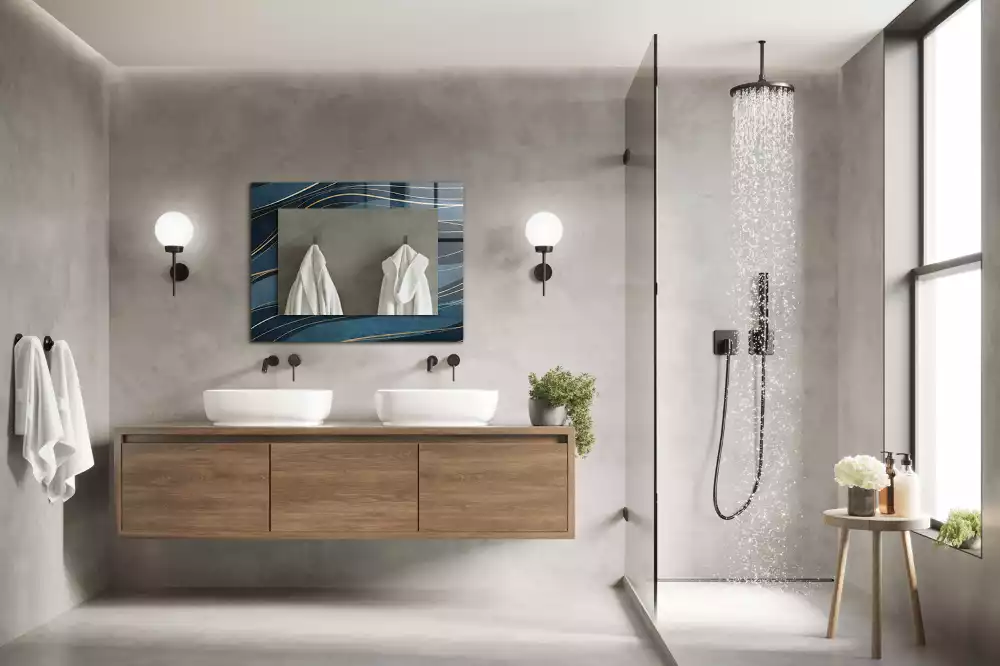 Specchio rettangolare con cornice stampata Linee astratte