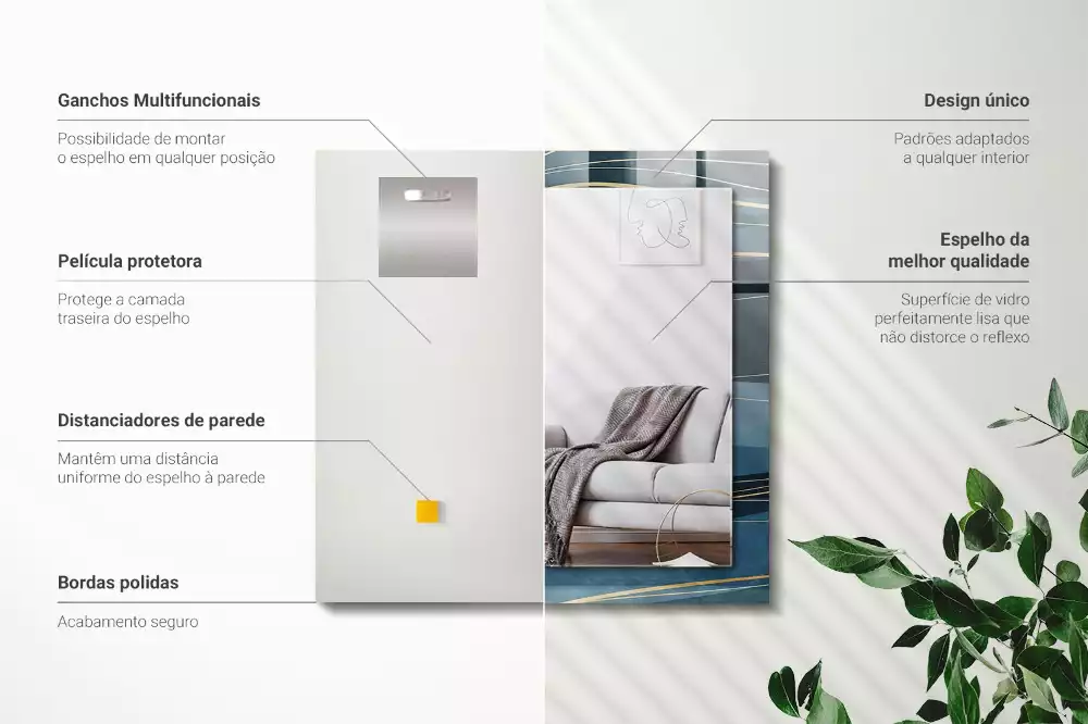 Specchio rettangolare con cornice stampata Linee astratte