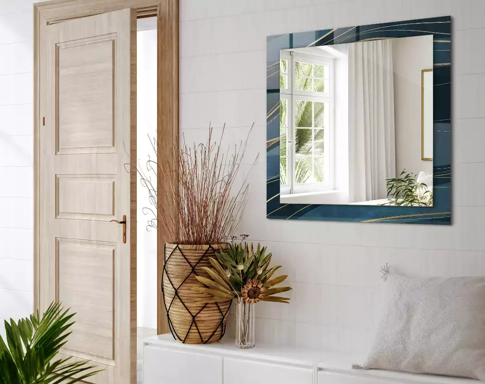 Specchio rettangolare con cornice stampata Linee astratte