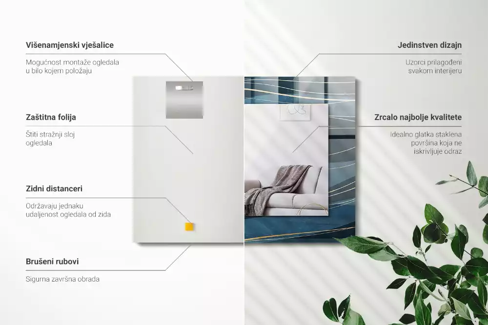 Specchio rettangolare con cornice stampata Linee astratte