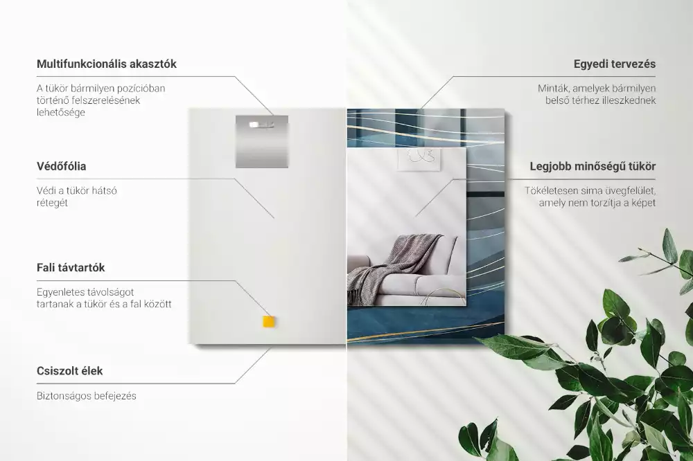 Specchio rettangolare con cornice stampata Linee astratte