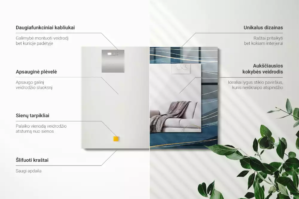 Specchio rettangolare con cornice stampata Linee astratte