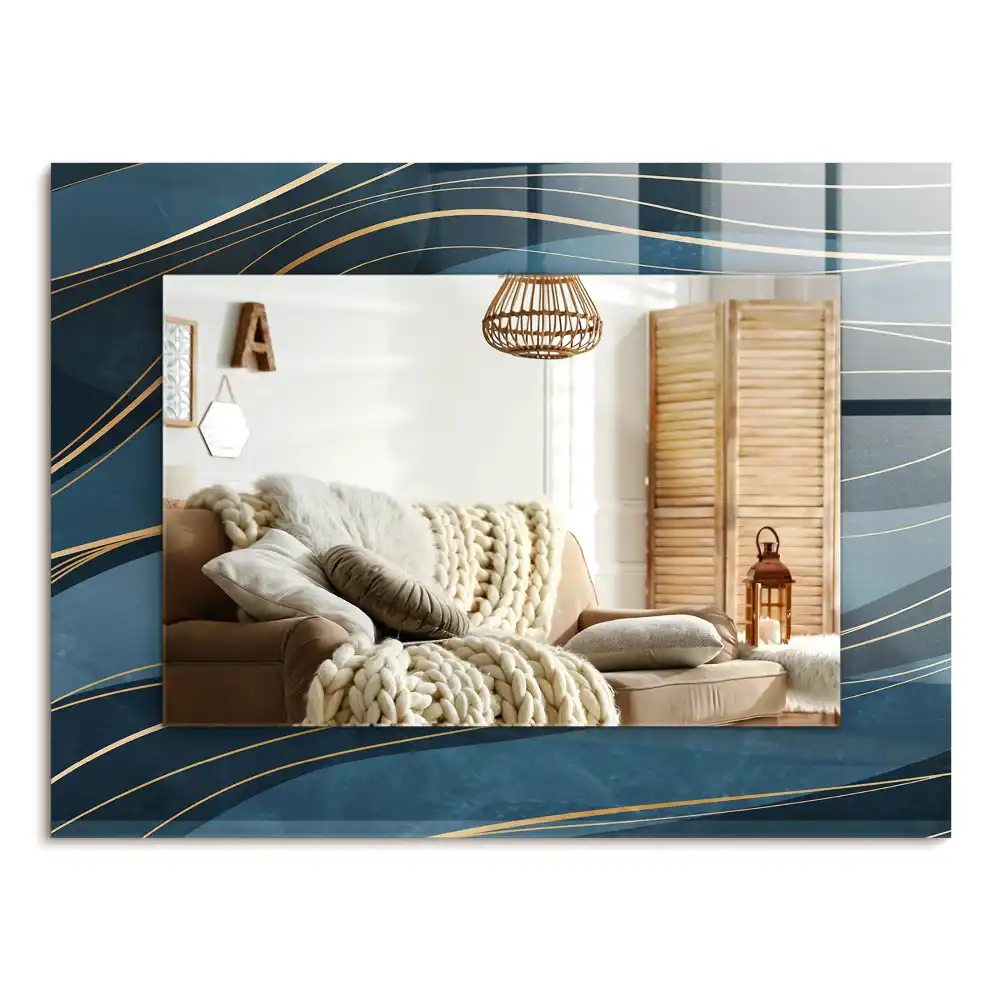 Specchio rettangolare con cornice stampata Linee astratte