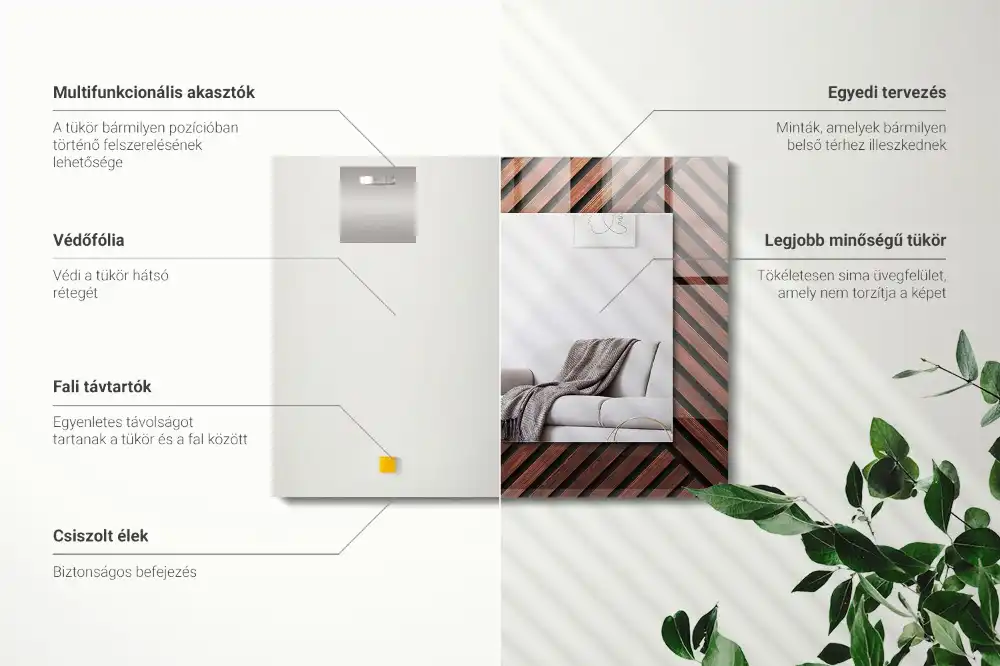 Specchio rettangolare stampato Listelli diagonali in legno