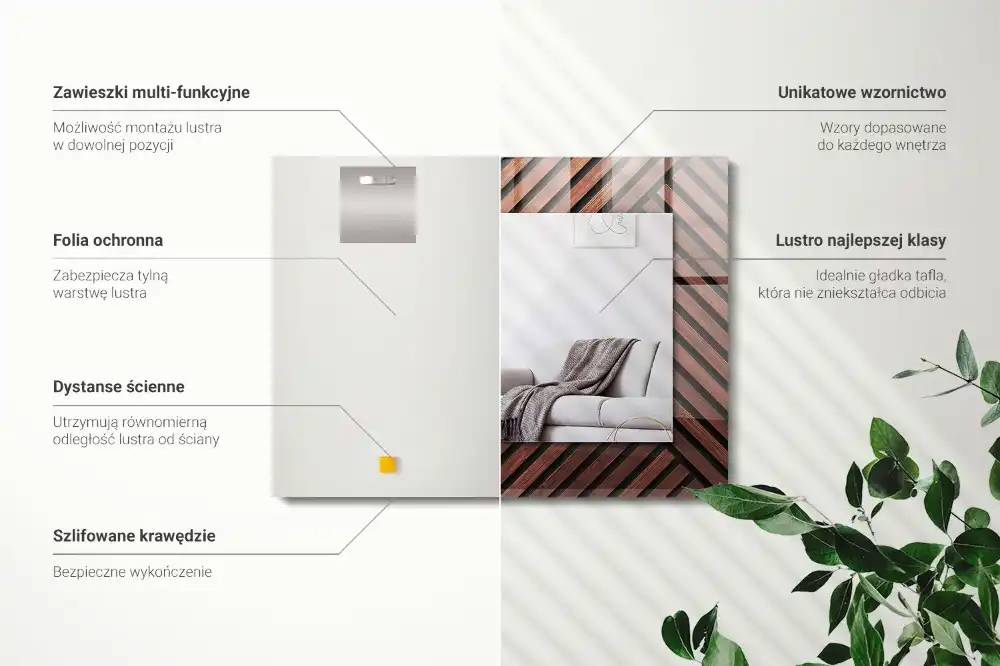 Specchio rettangolare stampato Listelli diagonali in legno