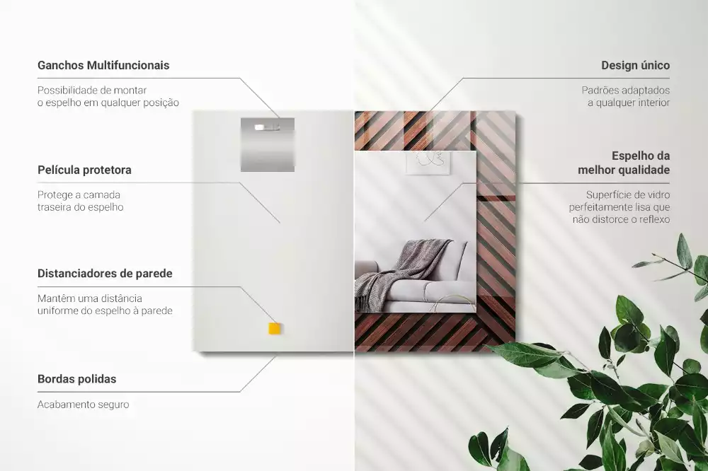 Specchio rettangolare stampato Listelli diagonali in legno