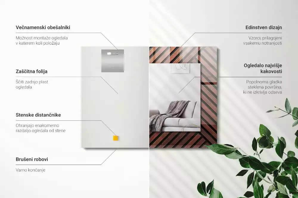 Specchio rettangolare stampato Listelli diagonali in legno