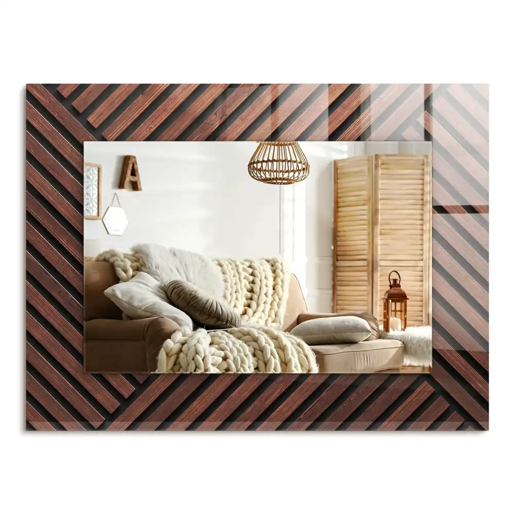 Specchio rettangolare stampato Listelli diagonali in legno