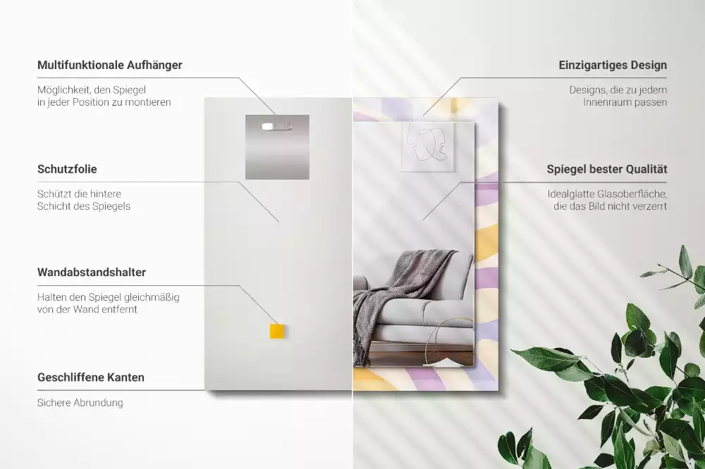 Specchio rettangolare con cornice stampata Motivi astratti colorati