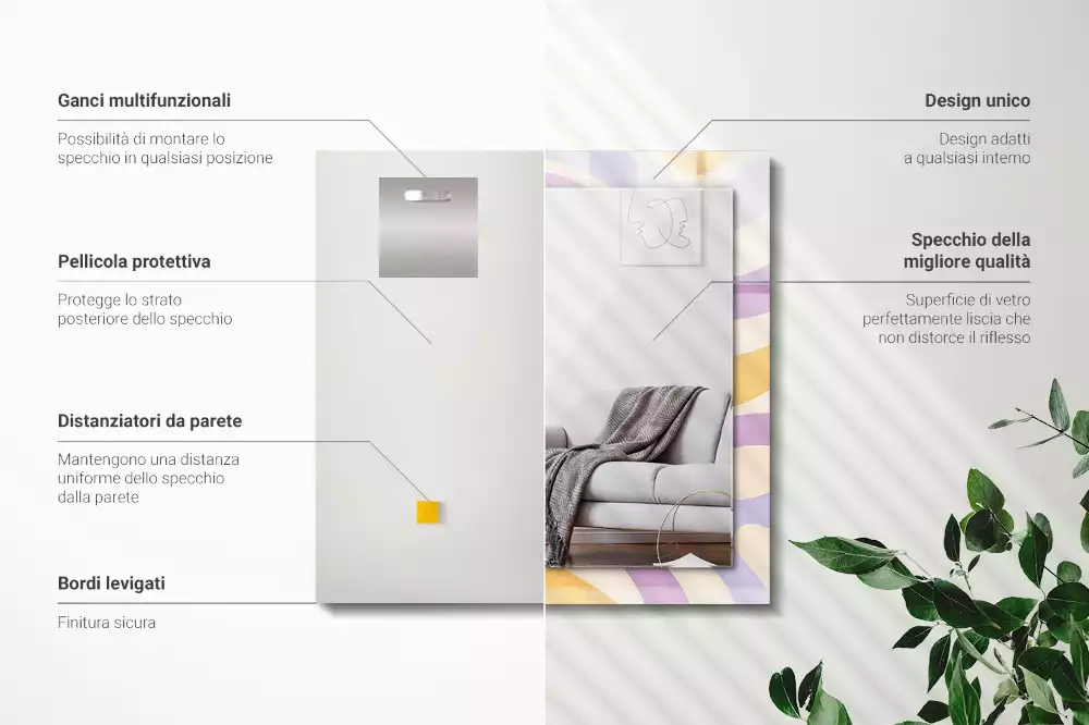 Specchio rettangolare con cornice stampata Motivi astratti colorati