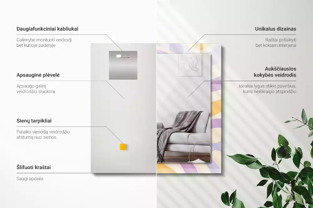 Specchio rettangolare con cornice stampata Motivi astratti colorati