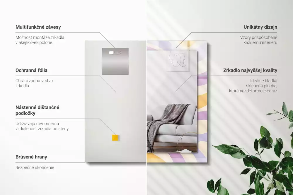 Specchio rettangolare con cornice stampata Motivi astratti colorati