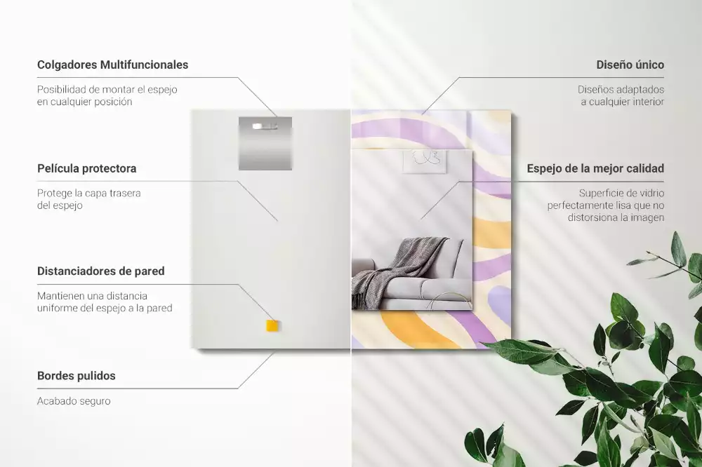 Specchio rettangolare con cornice stampata Motivi astratti colorati