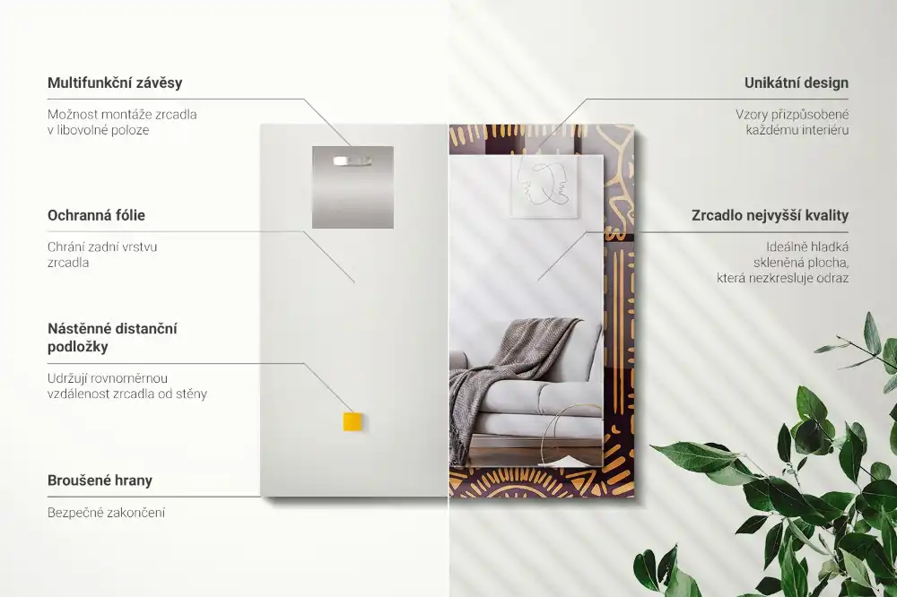 Specchio rettangolare stampato Modello etnico