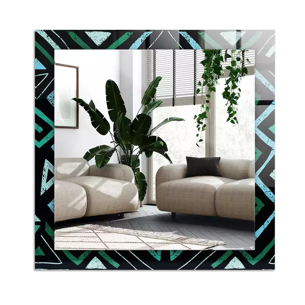 Specchio rettangolare con cornice stampata Motivo geometrico turchese