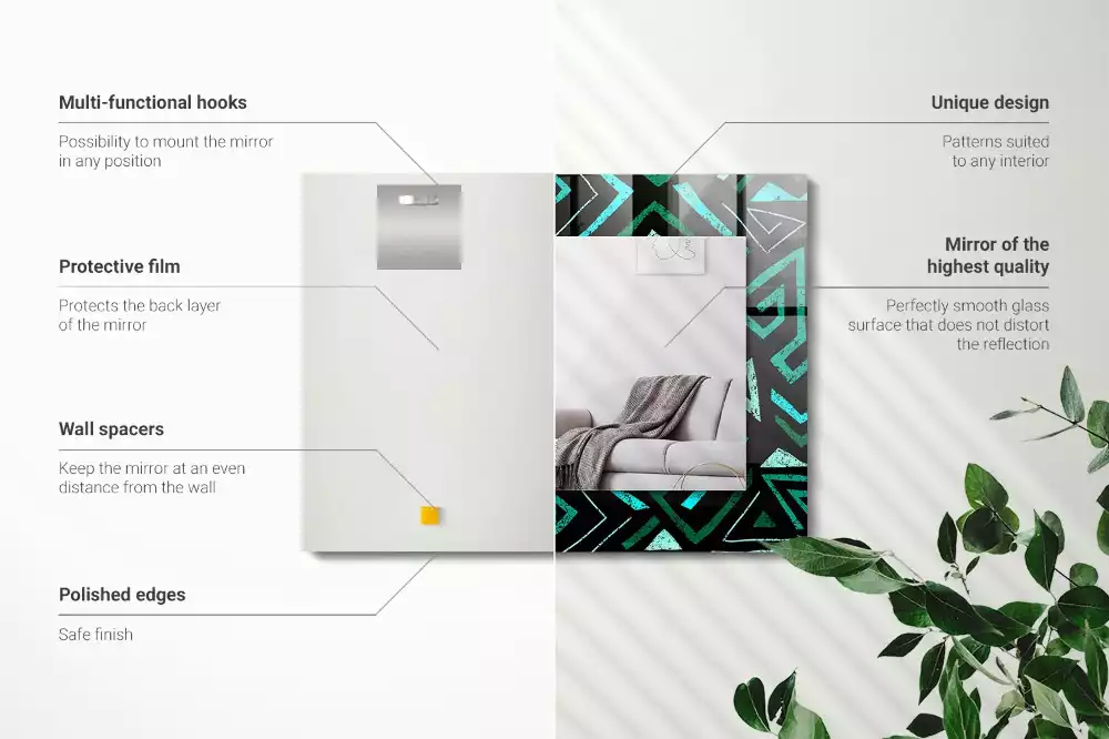Specchio rettangolare con cornice stampata Motivo geometrico turchese