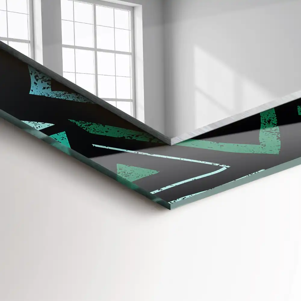 Specchio rettangolare con cornice stampata Motivo geometrico turchese