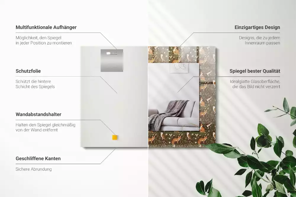 Specchio rettangolare con cornice stampata La volpe e il gufo