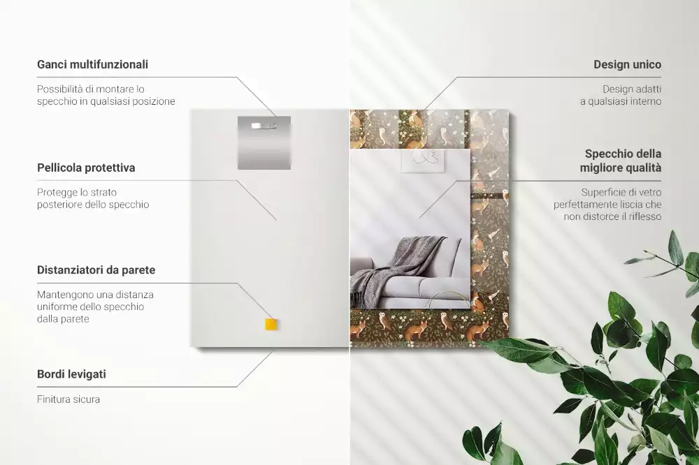 Specchio rettangolare con cornice stampata La volpe e il gufo