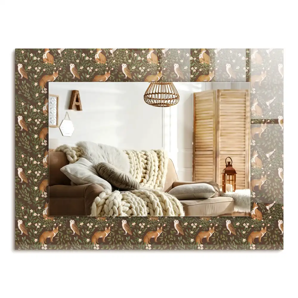 Specchio rettangolare con cornice stampata La volpe e il gufo