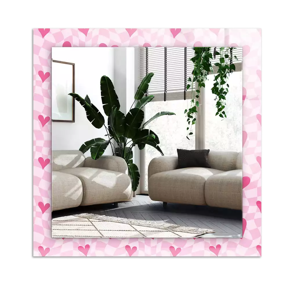 Specchio rettangolare con cornice stampata Cuori rosa