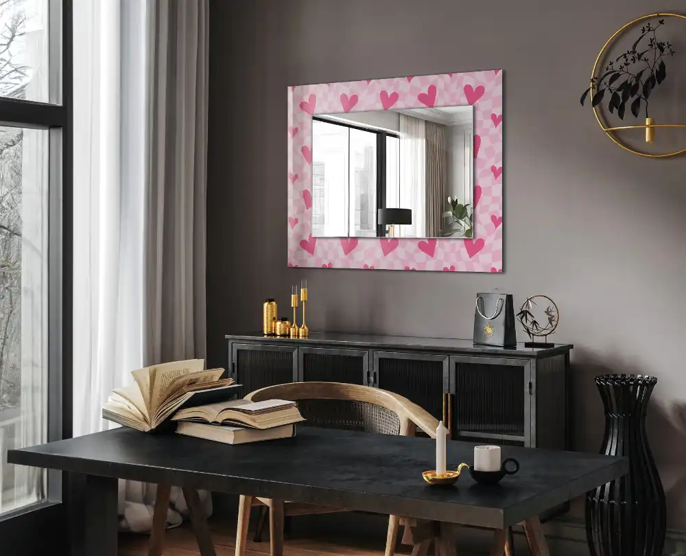 Specchio rettangolare con cornice stampata Cuori rosa