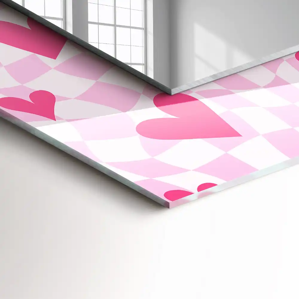 Specchio rettangolare con cornice stampata Cuori rosa