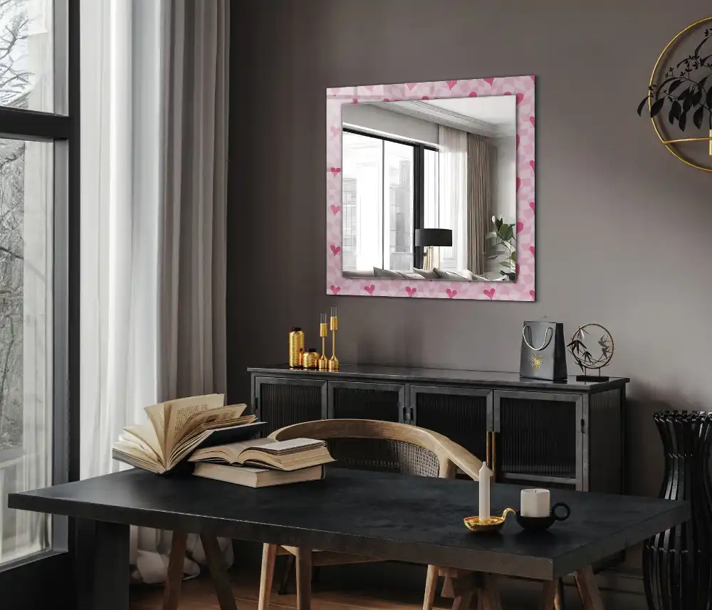 Specchio rettangolare con cornice stampata Cuori rosa