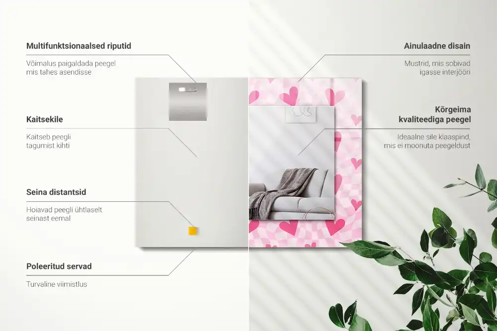 Specchio rettangolare con cornice stampata Cuori rosa